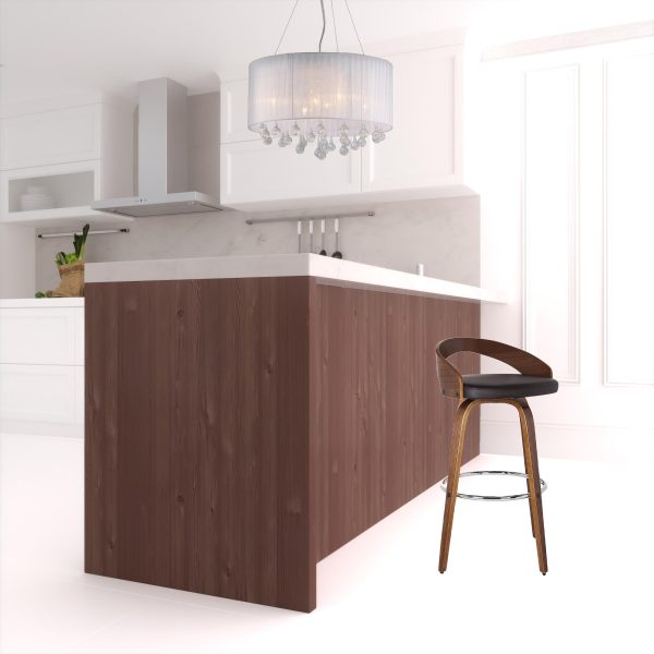 26" Brown Faux Leather And Solid Wood Swivel Low Back Counter Height Bar Chair - Image 2
