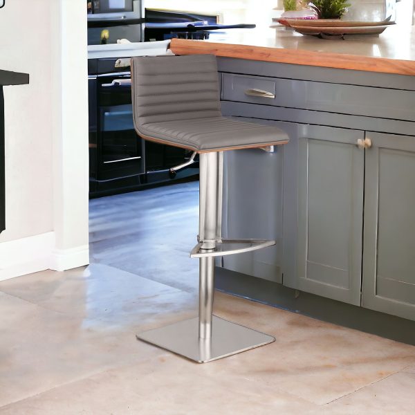 22" Gray And Silver Iron Swivel Low Back Adjustable Height Bar Chair - Image 2
