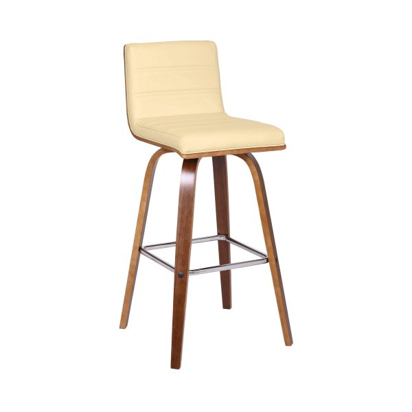30" Cream and Brown Fabric and Iron Low Back Bar Height Swivel Bar Chair - Image 3