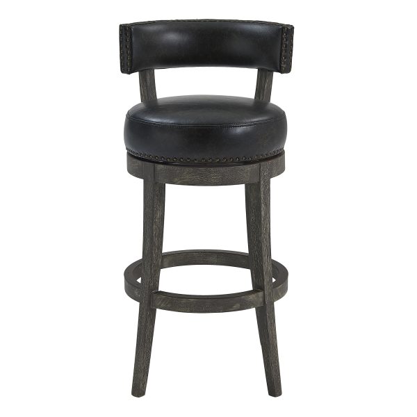 26" Black And Dark Gray Faux Leather And Wood Swivel Low Back Counter Height Bar Chair - Image 3