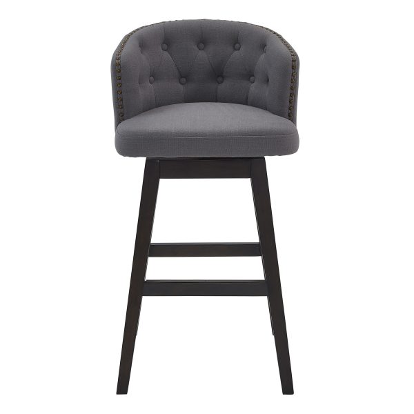 26" Gray And Espresso Solid Wood Swivel Low Back Counter Height Bar Chair - Image 2