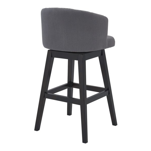 26" Gray And Espresso Solid Wood Swivel Low Back Counter Height Bar Chair - Image 3