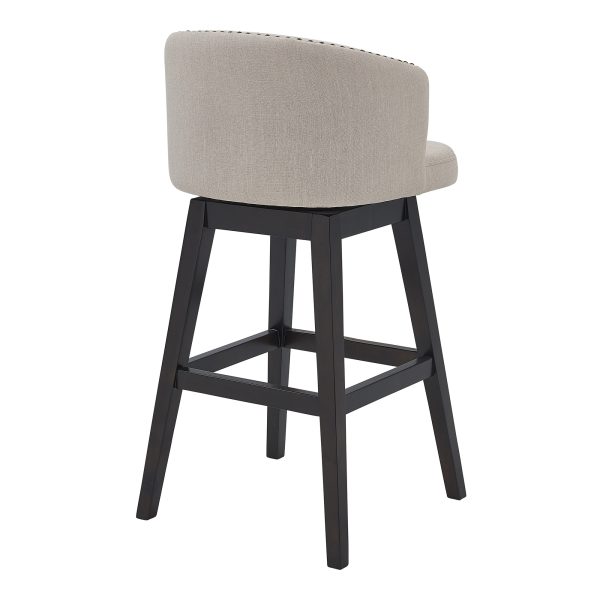 26" Tan And Espresso Solid Wood Swivel Low Back Counter Height Bar Chair - Image 3