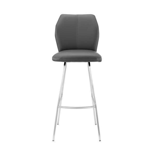 30" Gray And Silver Faux Leather And Iron Bar Height Bar Chair - Image 3