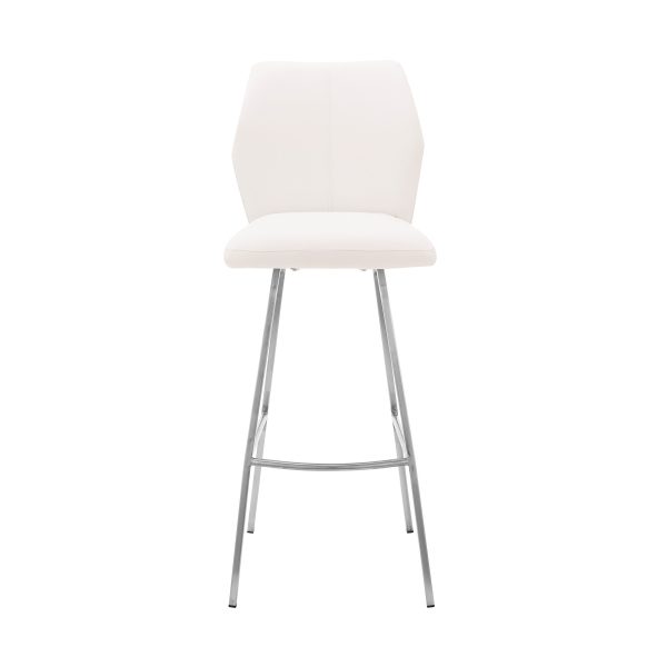 26" White And Silver Faux Leather And Iron Counter Height Bar Chair - Image 3
