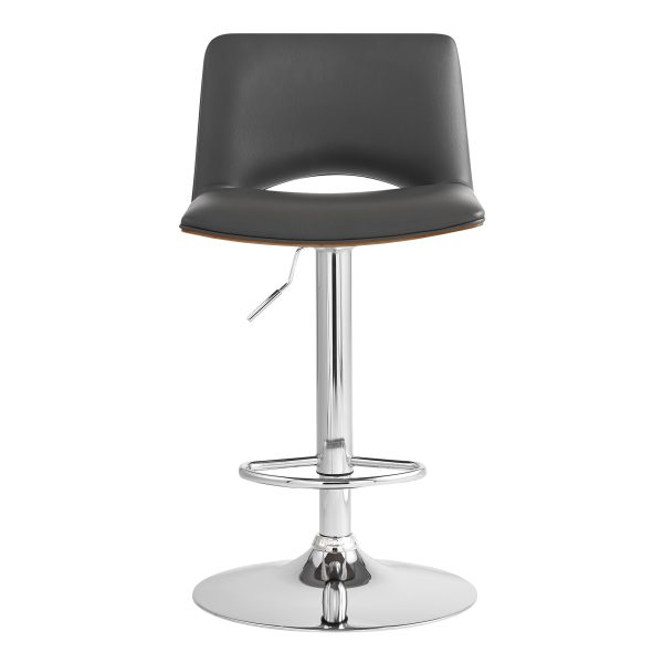 24" Gray And Silver Faux Leather Swivel Low Back Adjustable Height Bar Chair - Image 3