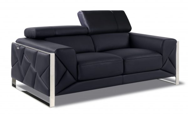 75" Black And Silver Italian Leather Loveseat - Image 3