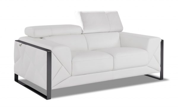 75" White And Black Italian Leather Loveseat - Image 3