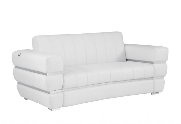 75" White And Silver Italian Leather Loveseat - Image 3