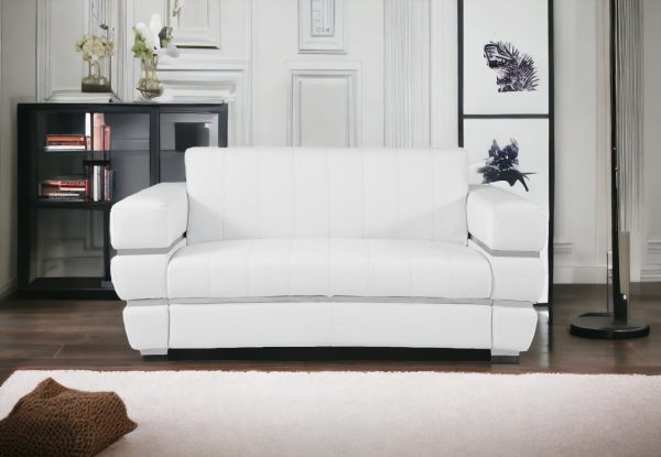 75" White And Silver Italian Leather Loveseat - Image 2
