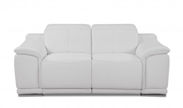 72" White And Silver Italian Leather Power Reclining Loveseat - Image 3