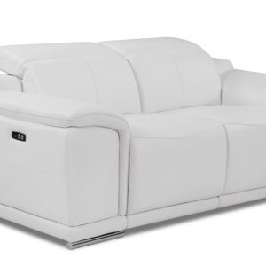 72" White And Silver Italian Leather Power Reclining Loveseat