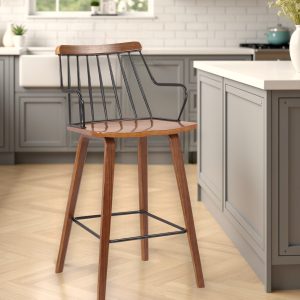 26" Brown Manufactured Wood and Iron Counter Height Bar Chair