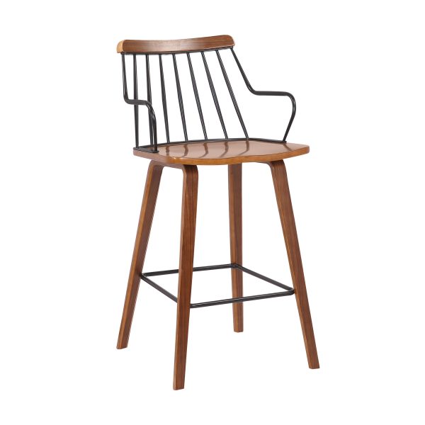 26" Brown Manufactured Wood and Iron Counter Height Bar Chair - Image 3