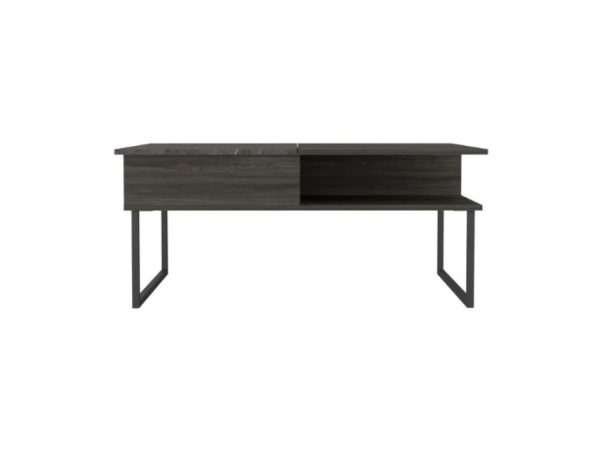 41" Gray And Onyx Metal Lift Top Coffee Table With Two Shelves - Image 2