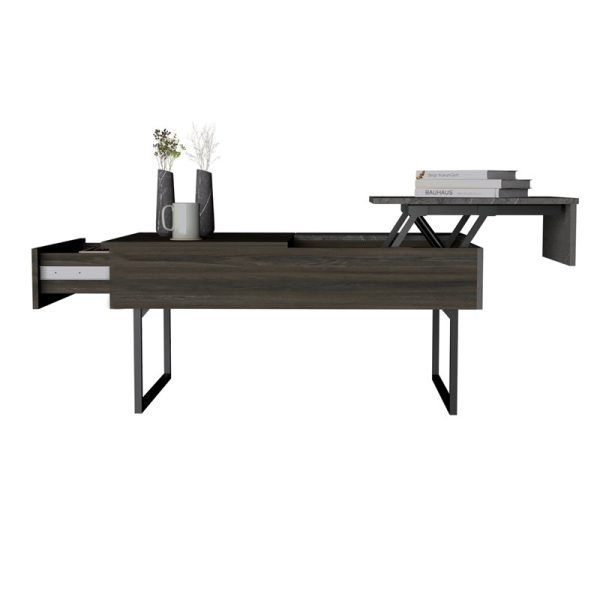 39" Espresso And Black Metal Lift Top Coffee Table With Drawer - Image 3