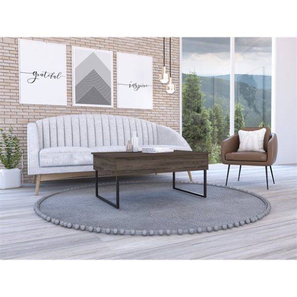 41" Dark Brown And Black Metal Lift Top Coffee Table - Image 2