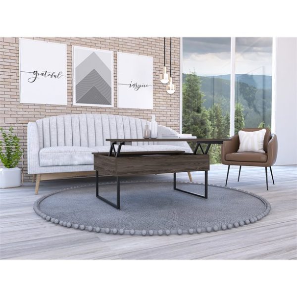 41" Dark Brown And Black Metal Lift Top Coffee Table - Image 3