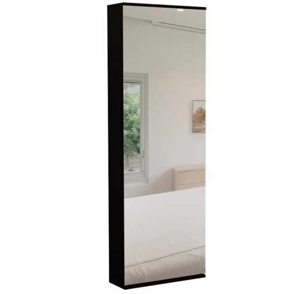 Stylish Black Wengue  Wall Mounted Shoe Rack with Mirror - Image 2