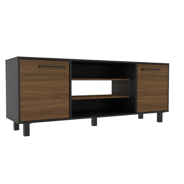 59" Brown And Black Particle Board Open Shelving TV Stand - Image 3