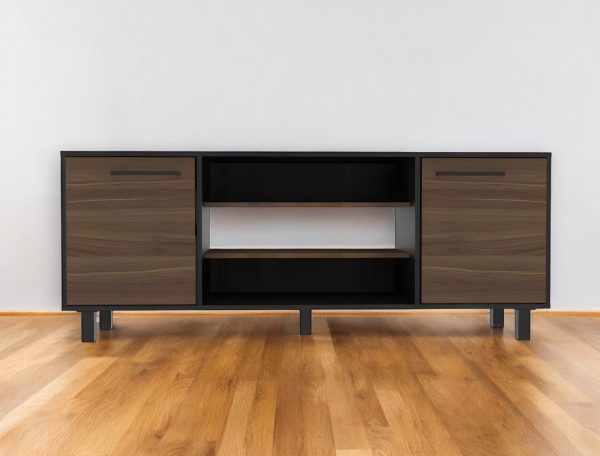 59" Brown And Black Particle Board Open Shelving TV Stand - Image 2