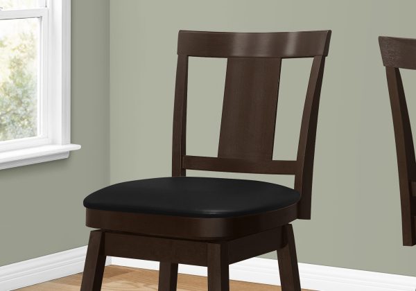 Set of Two 23 " Black And Espresso Faux Leather And Solid Wood Swivel Counter Height Bar Chairs - Image 3