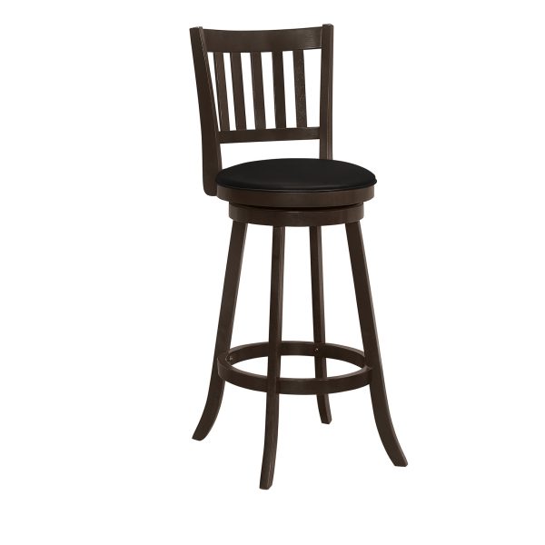 Set of Two 29 " Black And Espresso Faux Leather And Solid Wood Swivel Bar Height Bar Chairs - Image 3