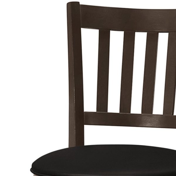 Set of Two 23 " Black And Espresso Faux Leather And Solid Wood Swivel Counter Height Bar Chairs - Image 4