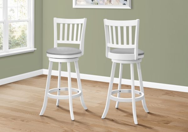 Set of Two 29 " Gray And White Faux Leather And Solid Wood Swivel Bar Height Bar Chairs - Image 3