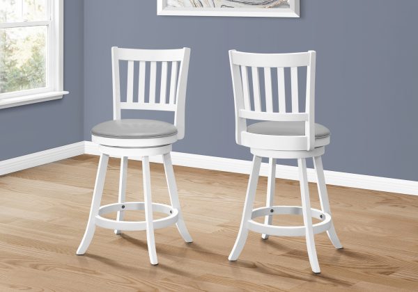 Set of Two 23 " Gray And White Faux Leather And Solid Wood Swivel Counter Height Bar Chairs - Image 3