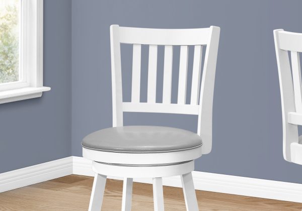 Set of Two 23 " Gray And White Faux Leather And Solid Wood Swivel Counter Height Bar Chairs - Image 4