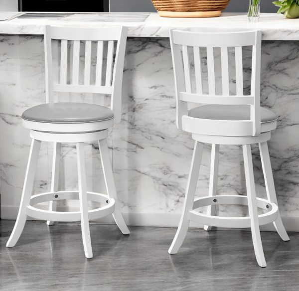 Set of Two 23 " Gray And White Faux Leather And Solid Wood Swivel Counter Height Bar Chairs - Image 2