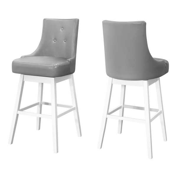 Set of Two 29" Gray and White Faux Leather and Solid Wood Bar Height Swivel Bar Chairs - Image 2