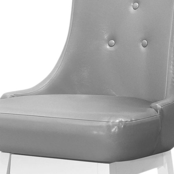 Set of Two 29 " Gray And White Faux Leather And Solid Wood Swivel Bar Height Bar Chairs - Image 4