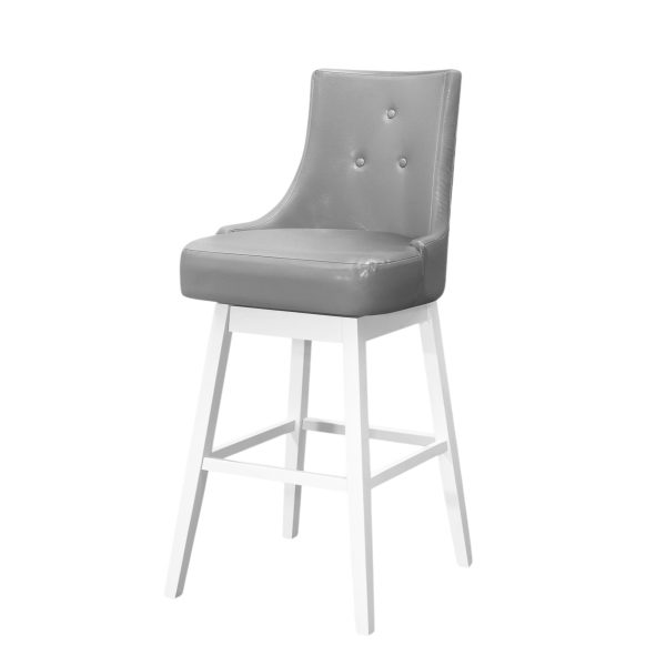 Set of Two 29" Gray and White Faux Leather and Solid Wood Bar Height Swivel Bar Chairs - Image 3