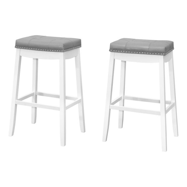 Set of Two 30" Gray and White Faux Leather and Solid Wood Backless Bar Height Bar Chairs - Image 3