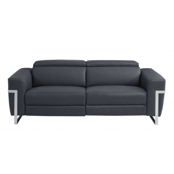 Two Piece Indoor Dark Gray Italian Leather Five Person Seating Set - Image 3