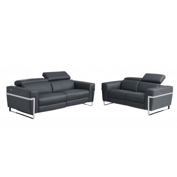 Two Piece Indoor Dark Gray Italian Leather Five Person Seating Set - Image 4