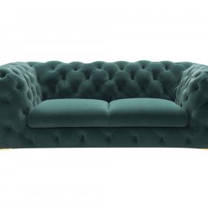 74" Emerald And Gold Velvet Loveseat