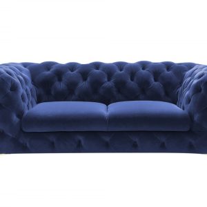 74" Blue And Gold Velvet Loveseat