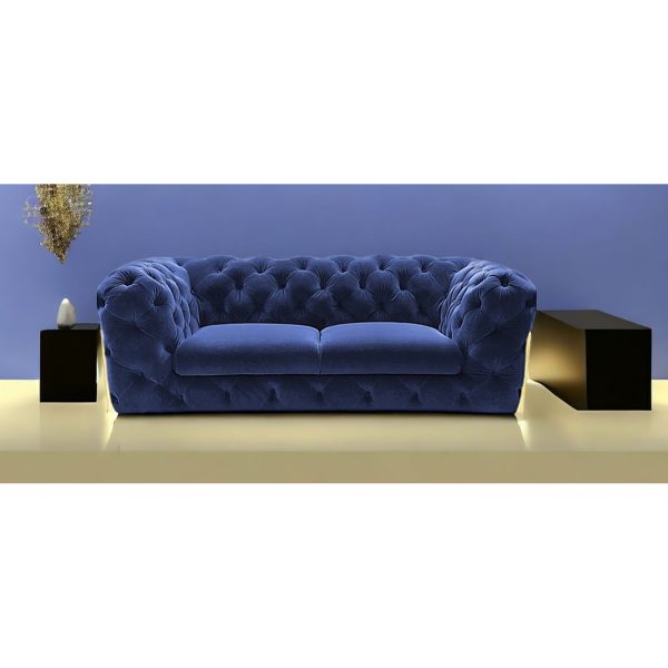 74" Blue And Gold Velvet Loveseat - Image 2