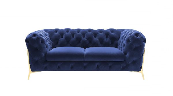 74" Blue And Gold Velvet Loveseat - Image 3