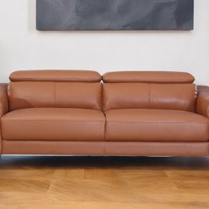80" Brown Genuine Leather Sofa With Silver Legs