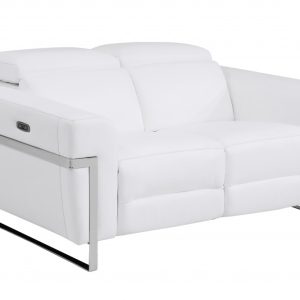 65" White And Silver Italian Leather Power Reclining Loveseat