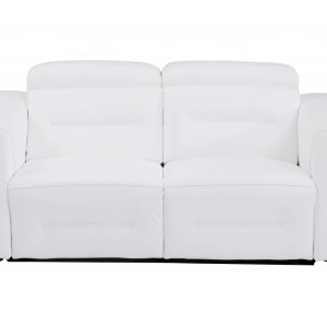 65" White And Black Italian Leather Power Reclining Loveseat