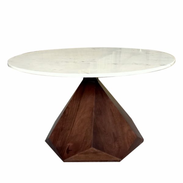 32" Brown And White Solid Wood and Marble Geo Coffee Table - Image 3