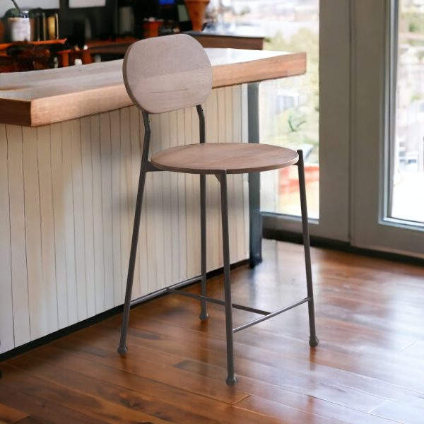 25" Brown And Black Iron Low Back Bar Height Bar Chair - Image 2