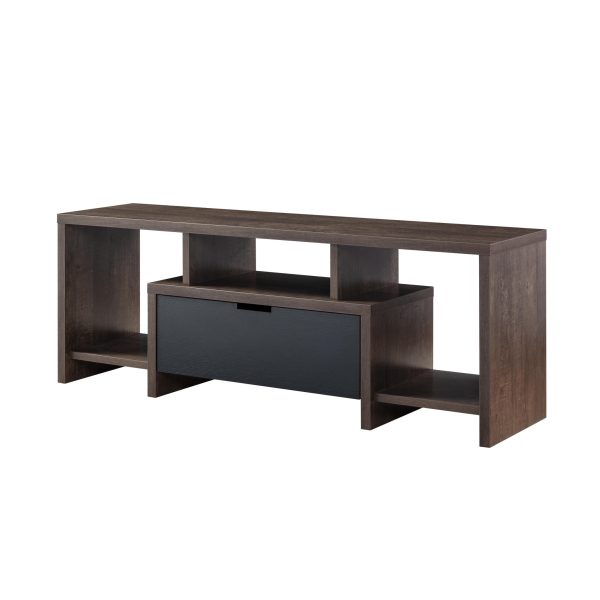 60" Walnut Oak And Black Manufactured Wood Cabinet Enclosed Storage TV Stand - Image 3