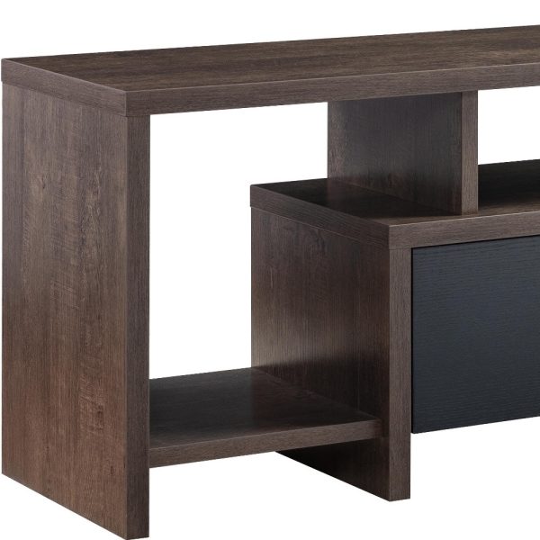 60" Walnut Oak And Black Manufactured Wood Cabinet Enclosed Storage TV Stand - Image 4