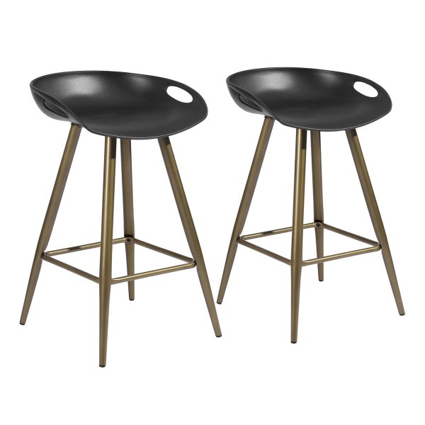 Set of Two 24" Black And Bronze Steel Backless Counter Height Bar Chairs - Image 3